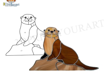 Descarga digital de patrón de nutria marina de vidrio emplomado / Diseño de atrapasol festivo / Descarga de licencia de pasatiempo