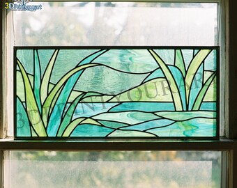 Digital Pattern Stained glass Water & Reeds Layers Digital Download  Flowers Hobby License Teardrop Suncatche