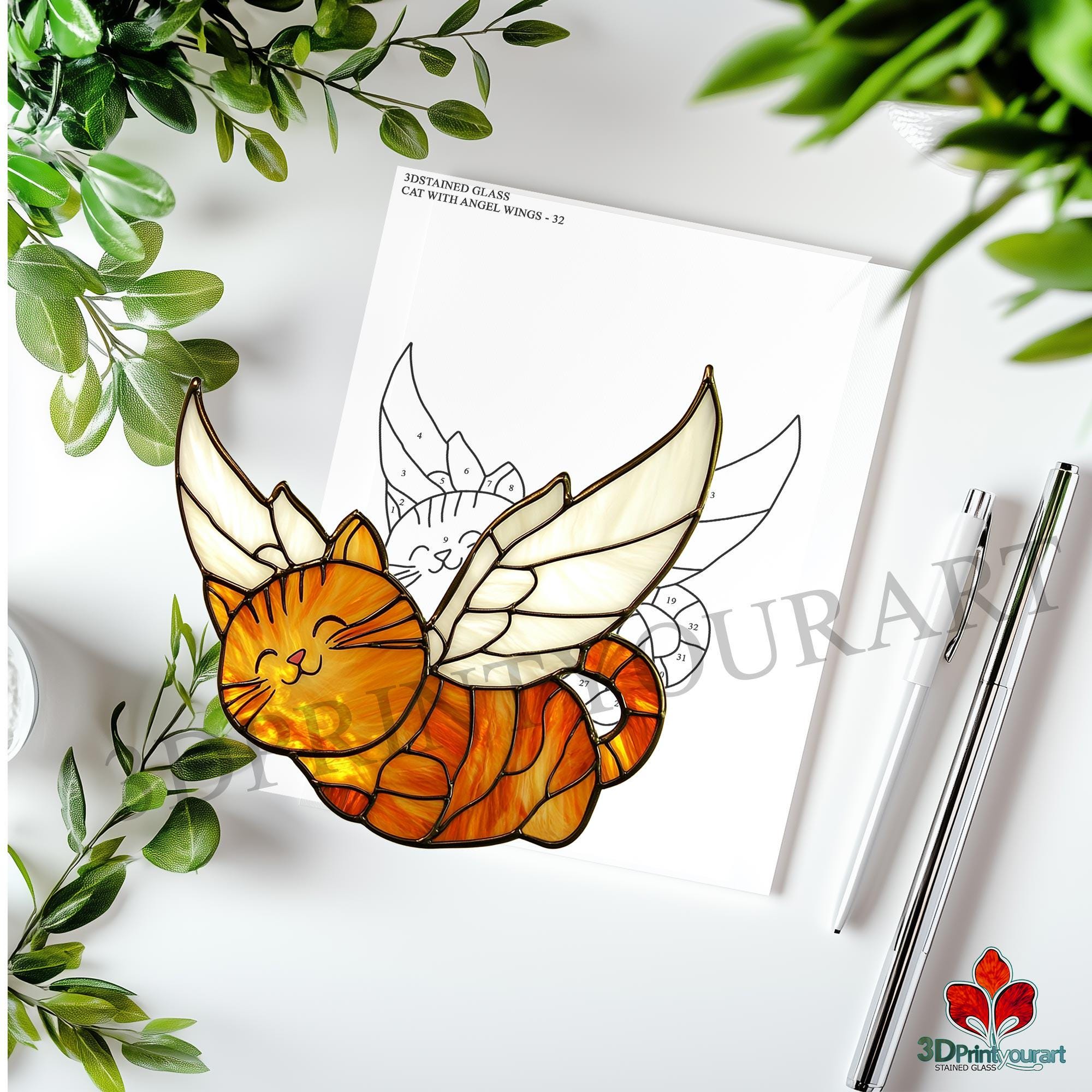 Digital Download Stained Glass Cat With Angel Wings Pattern | Festive ...