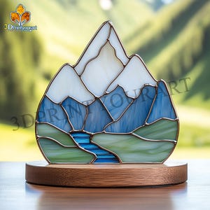 Digital Download Stained Glass Snow-capped mountain Pattern | Festive Suncatcher Design | Hobby License Download