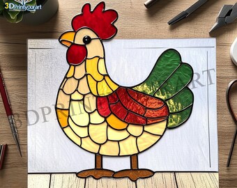 Digital Download Stained Glass Rooster Pattern | Festive Suncatcher Design | Hobby License Download