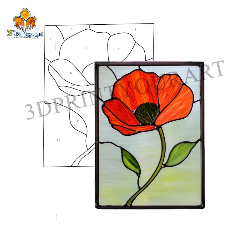 Poppy R64 Digital Download Stained Glass Poppy R64 Pattern | Festive Suncatcher ...