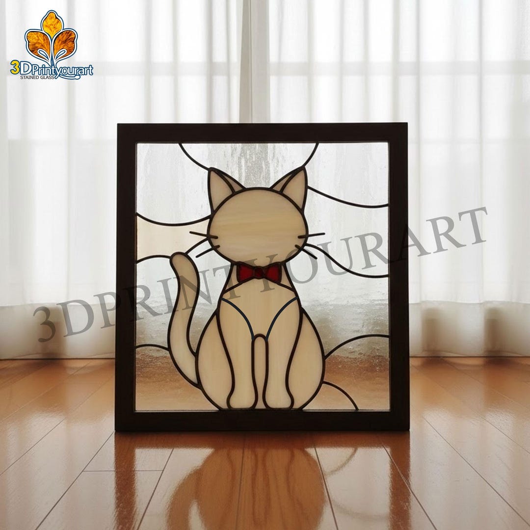 Digital Download Stained Glass Cat Panel Pattern | Festive Suncatcher ...