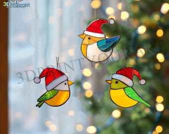 Digitale download glas in lood set 3 vogels kerstpatroon | Feestelijk suncatcher-ontwerp | Hobbylicentie downloaden