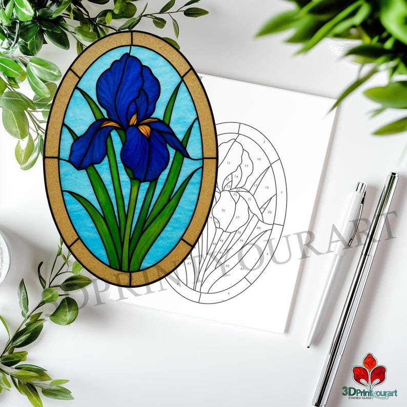 Digital Download Stained Glass Blue Iris R34 Pattern | Festive ...