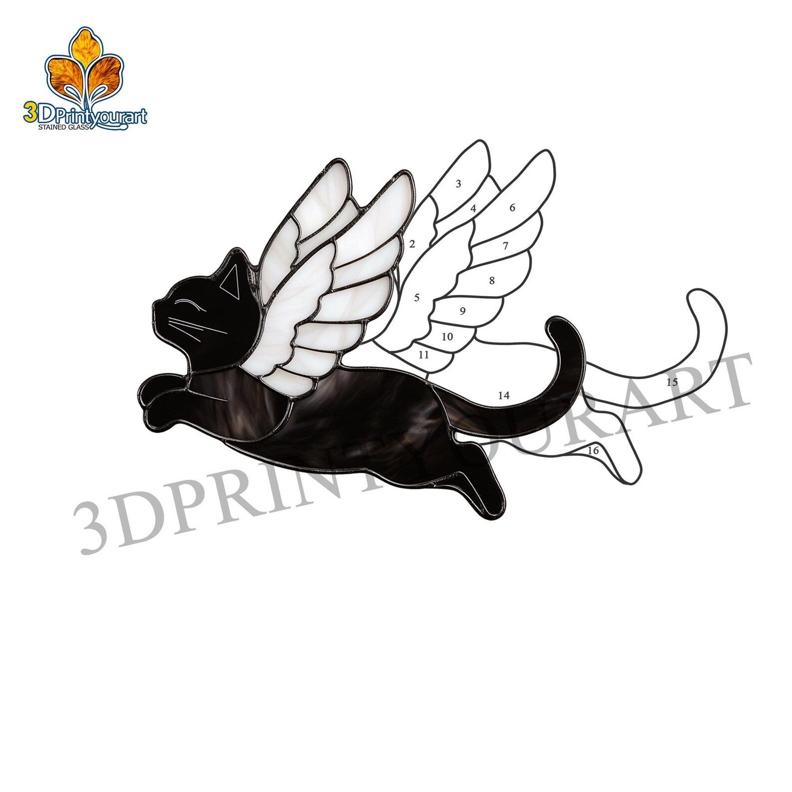 Digital Download Stained Glass Cat With Angel Wings Pattern | Festive ...