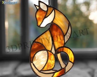 Digital Download Stained Glass  Cat Pattern | Festive Suncatcher Design | Hobby License Download