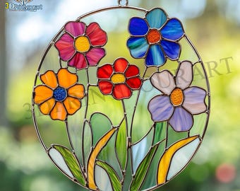 Digital Download Stained Glass Flower Field Pattern | Festive Suncatcher Design | Hobby License Download