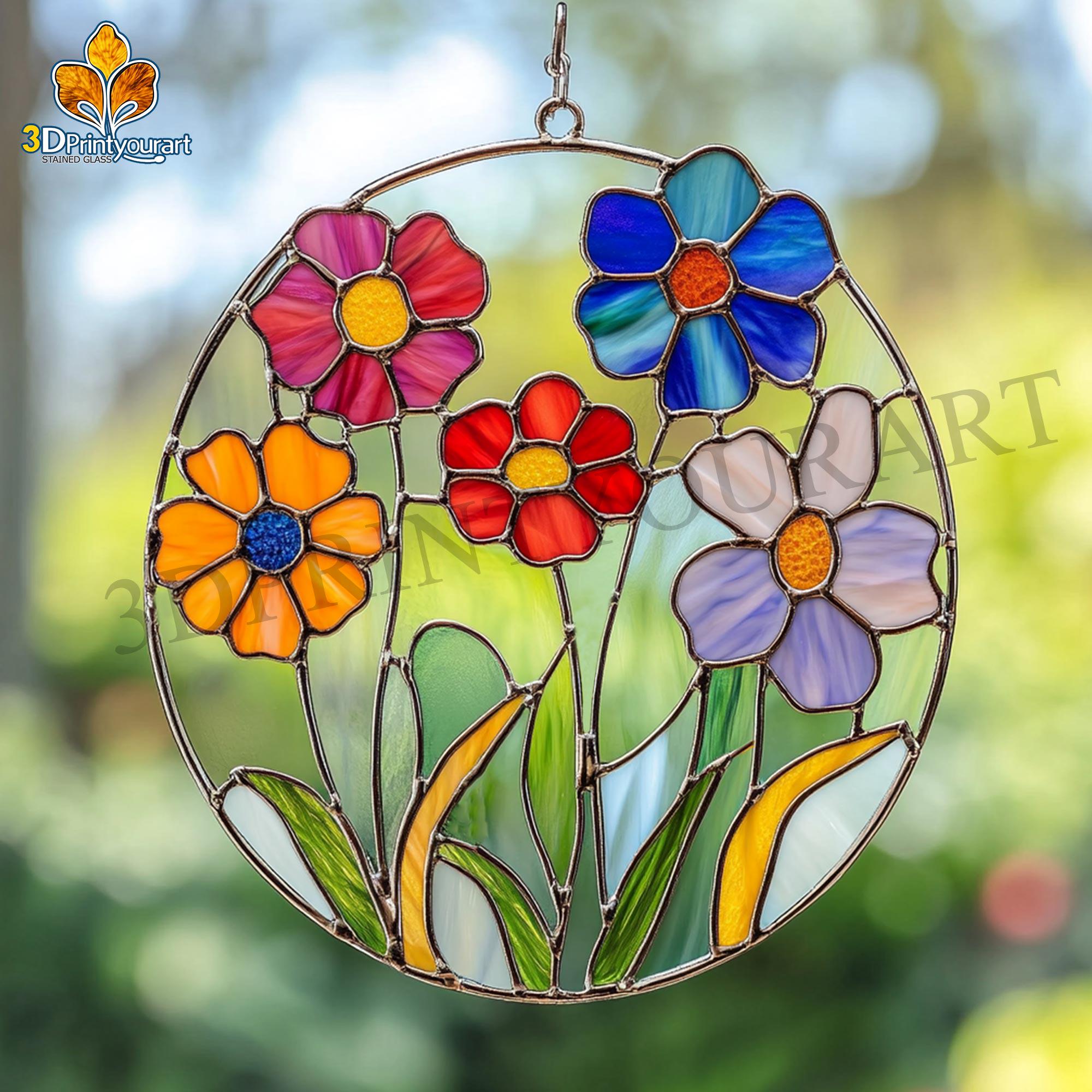 Digital Download Stained Glass Flower Field Pattern | Festive Suncatcher Design | Hobby License Download