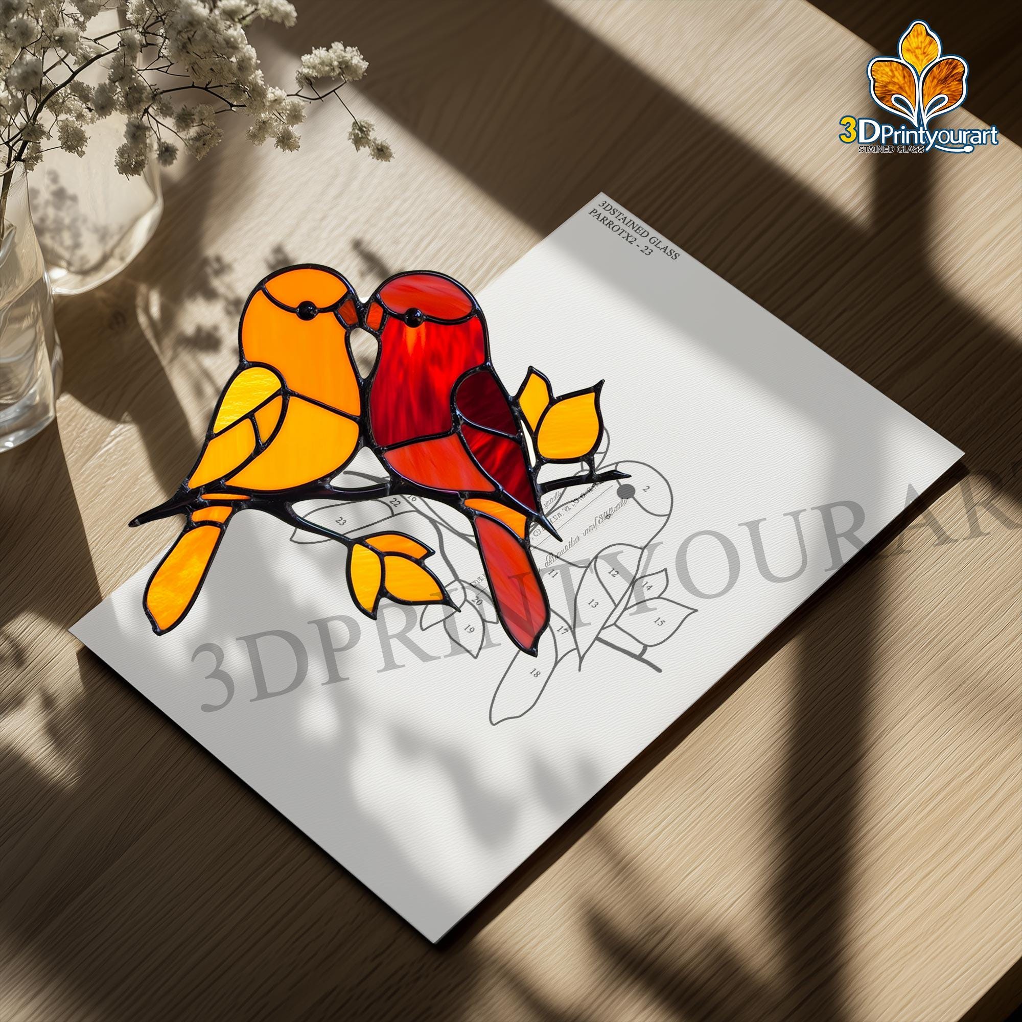 Digital Download Stained Glass Parrotx2 Pattern | Festive Suncatcher ...