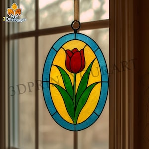 Digital Download Stained Glass Tulip  Flower Pattern R18 | Festive Suncatcher Design | Hobby License Download