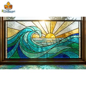 Descarga digital de patrón de sol y océano de vidrio emplomado / Diseño de atrapasol festivo / Descarga con licencia de pasatiempo