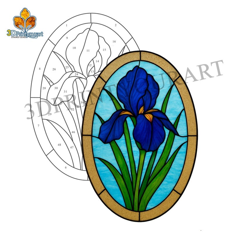 Digital Download Stained Glass Blue Iris R34 Pattern | Festive ...