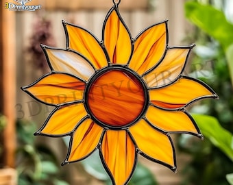 Stained Glass Sunflower Digital Pattern M02 | Graceful Suncatcher Design | Hobby License Download