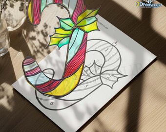 Digital Download Stained Glass Christmas Candy cane Pattern | Festive Suncatcher Design | Hobby License Download