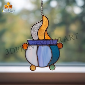 Digital Download Stained Glass Cauldron Pattern | Festive Suncatcher Design | Hobby License Download