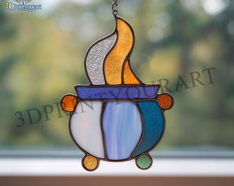 Digital Download Stained Glass Cauldron Pattern | Festive Suncatcher Design | Hobby License Download