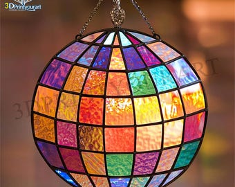Digital Download Stained Glass Disco ball Pattern | Festive Suncatcher Design | Hobby License Download