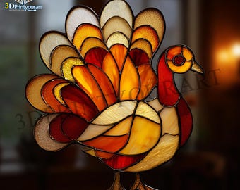 Descarga digital de patrón de pavo de vitral / Diseño de atrapasol festivo / Licencia de pasatiempo