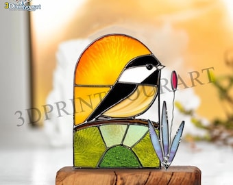 Digital Download Stained Glass Chickadee Panel Pattern | Festive Suncatcher Design | Hobby License Download