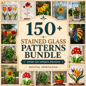 Pacchetto di oltre 150 motivi per vetrate artistiche – Collezione digitale in PDF di fiori per acchiappasole e pannelli / Download immediato in PDF. CB8