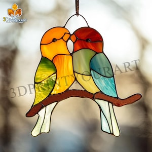 Digitale download gebrandschilderd glas tortelduifjespatroon | Feestelijk suncatcher-ontwerp | Hobbylicentie downloaden