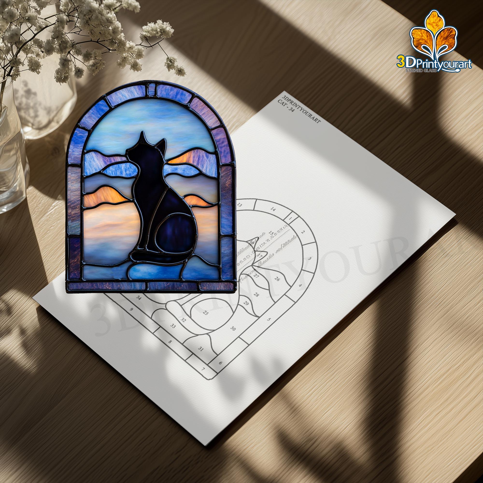 Digital Download Stained Glass Cat 02 Pattern | Festive Suncatcher ...