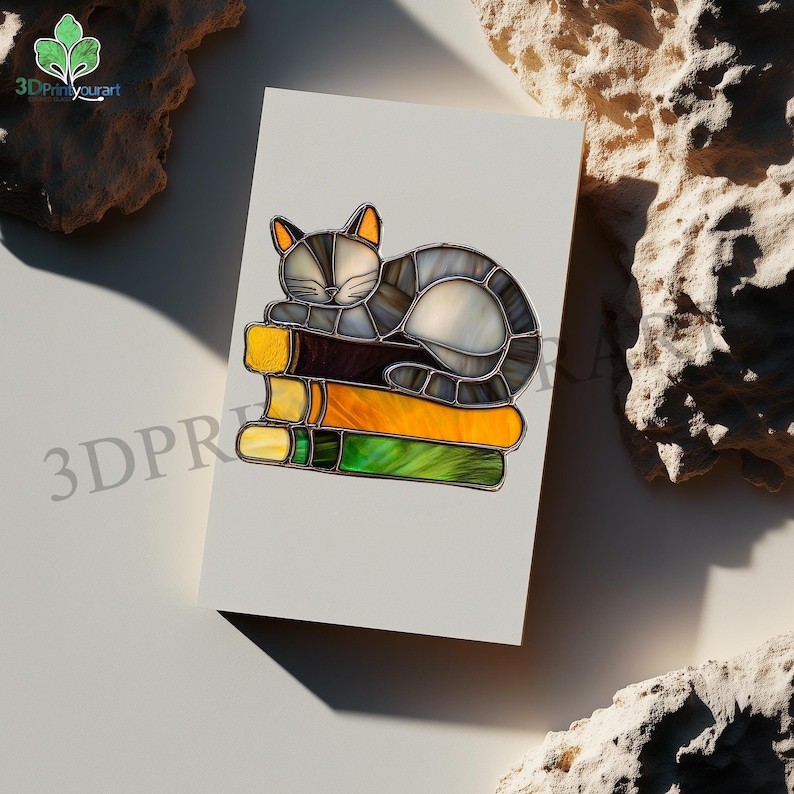 Digital Download Stained Glass Cat on the Book Pattern | Festive ...