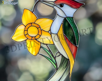 Digital Download Stained Glass Woodpecker Pattern | Festive Suncatcher Design | Hobby License Download