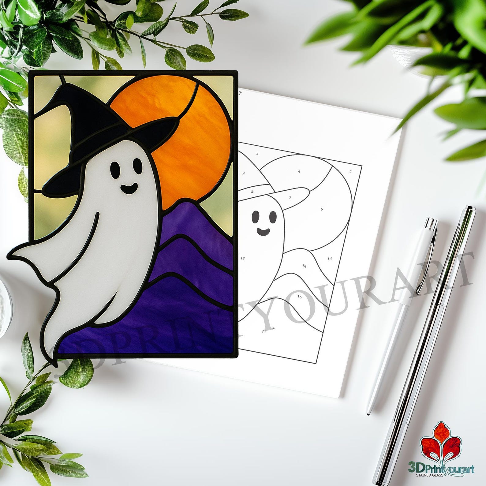 Digital Download Stained Glass Ghost Pattern | Festive Suncatcher ...