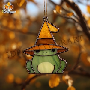 Digital Download Stained Glass Frog Witch Pattern | Festive Suncatcher Design | Hobby License Download