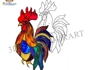 Digital Download Stained Glass Rooster Pattern | Festive Suncatcher Design | Hobby License Download