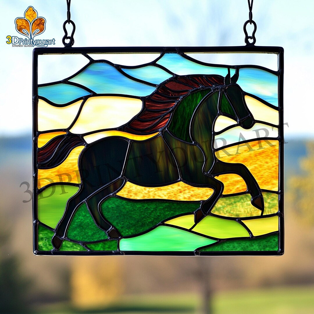 デジタルダウンロード ステンドグラスの馬のパターン | お祝いのサン