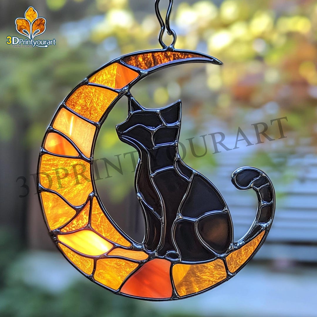 Digital Download Stained Glass Cat and Moon Pattern | Festive ...