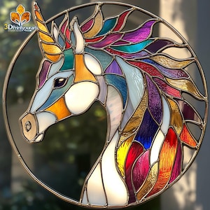 Digital Download Stained Glass Unicorn Pattern | Festive Suncatcher Design | Hobby License Download