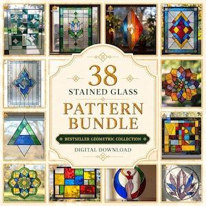 Glasmalerei-Muster-Bundle - 38 Datei Digitale PDF Geometrische Muster-Sammlung für Sonnenfänger & Tafeln | Sofort PDF Download. CB14