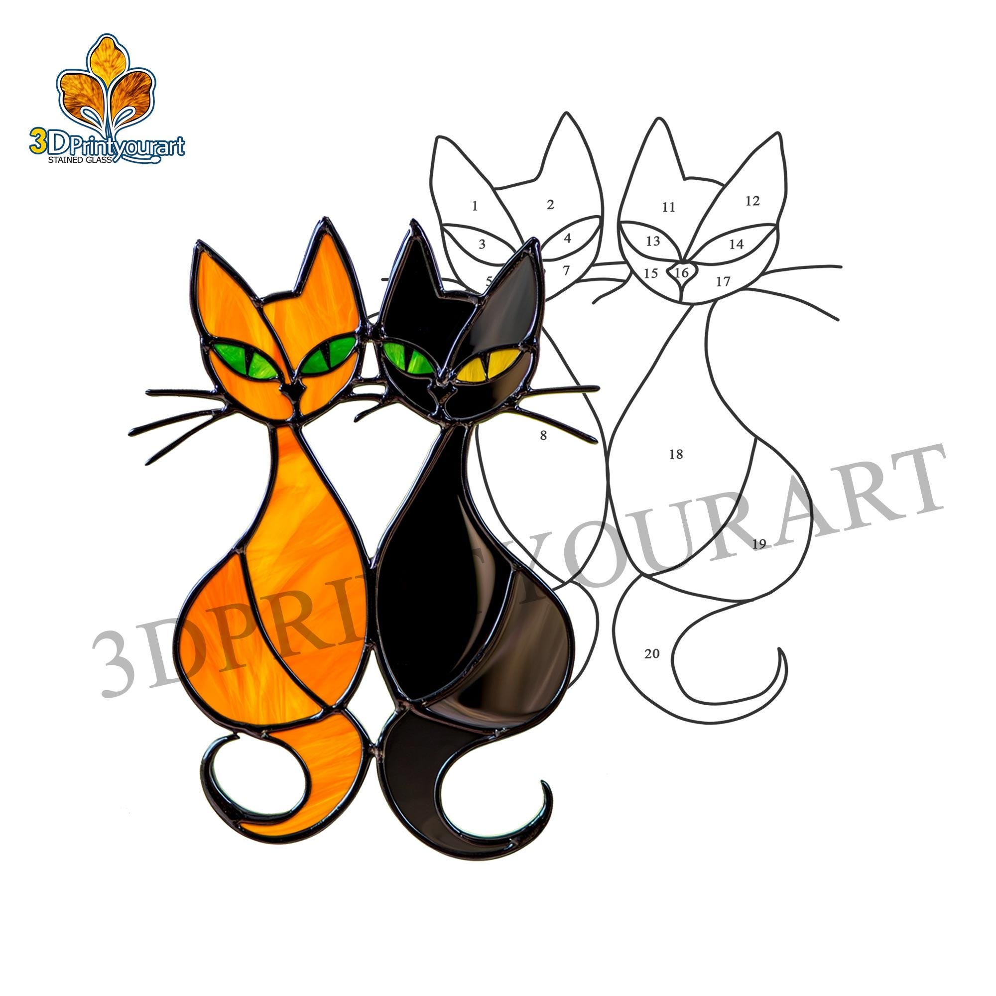 Digital Download Stained Glass Cat Pattern | Festive Suncatcher Design ...