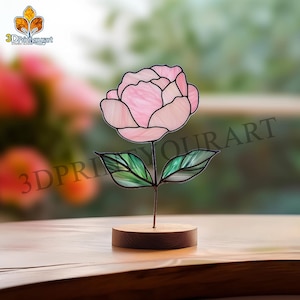 Digital Download Stained Glass Pink Peony R22 Pattern | Festive Suncatcher Design | Hobby License Download