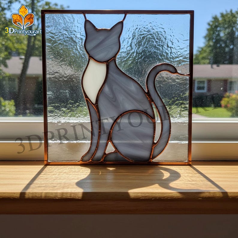 Digital Download Stained Glass Cat Panel Pattern | Festive Suncatcher ...