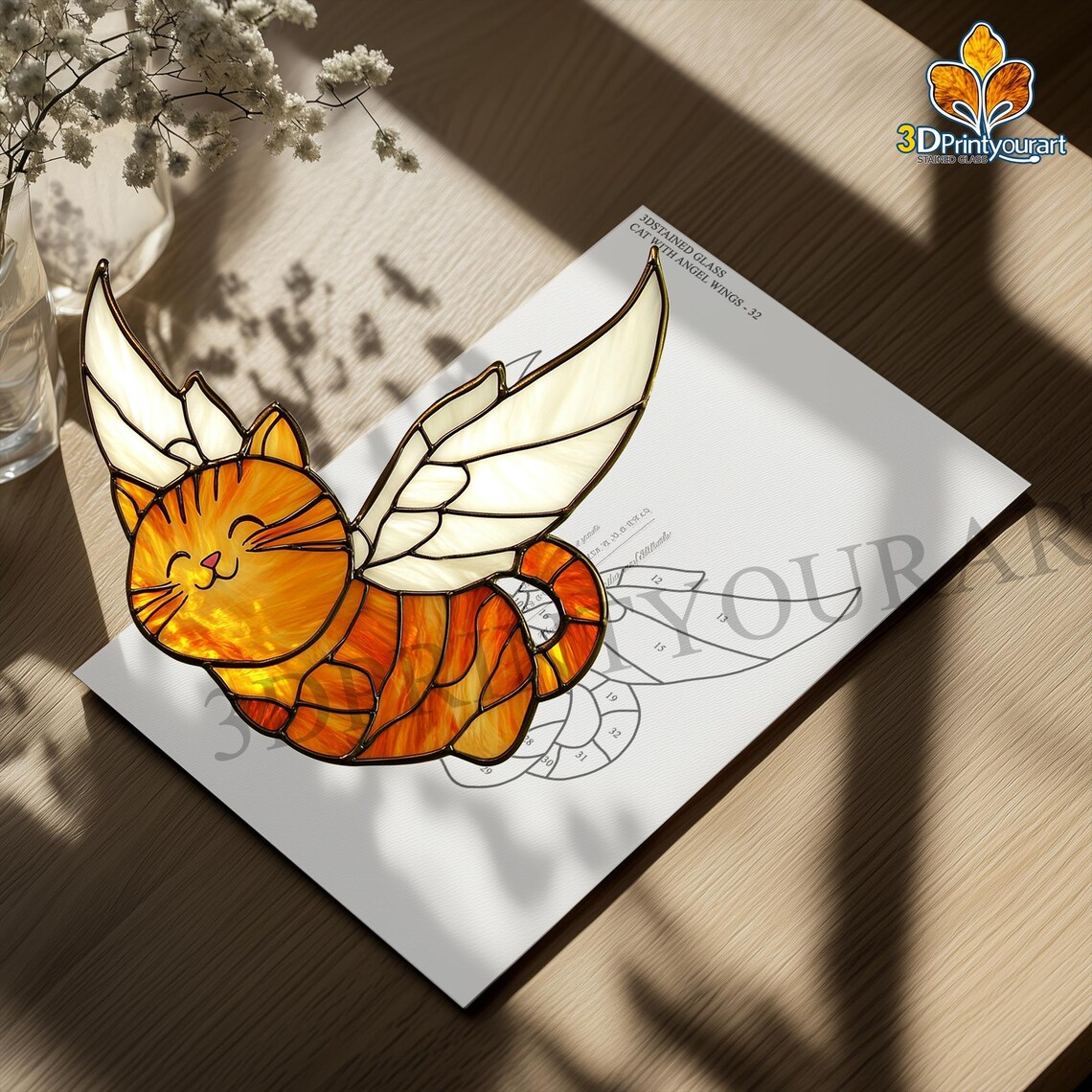 Digital Download Stained Glass Cat With Angel Wings Pattern | Festive ...