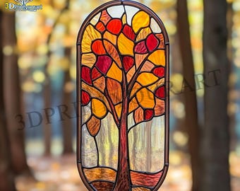 Digital Download Stained Glass Autumn Tree Pattern | Festive Suncatcher Design | Hobby License Download