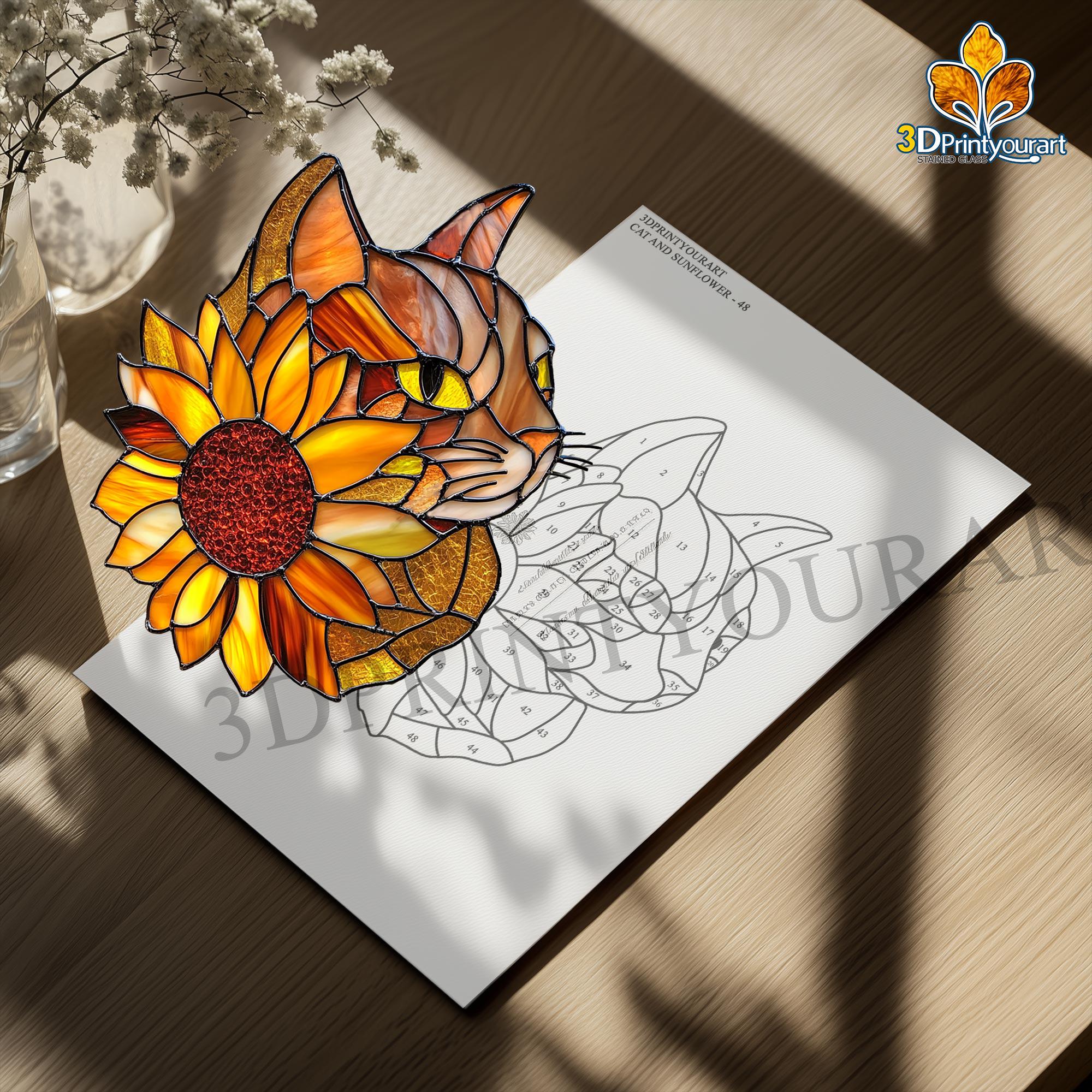Digital Download Stained Glass Cat and Sunflower Pattern | Festive ...
