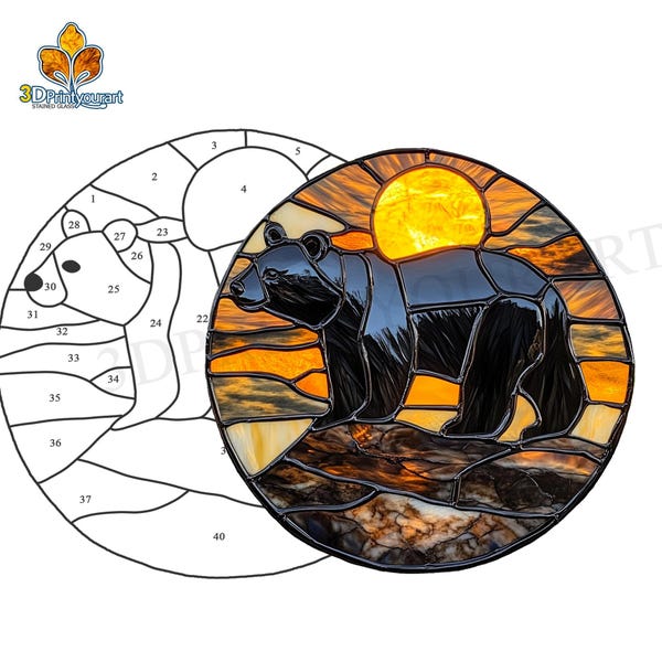 Digital Download Glasmalerei Bär 01 Muster | Festliches Suncatcher Design | Hobby Lizenz Download
