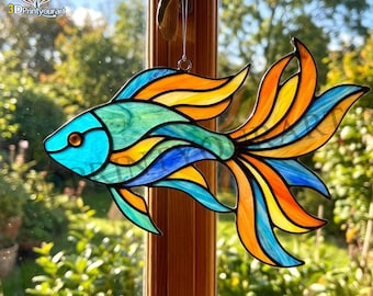 Digital Download Stained Glass Fish Pattern | Festive Suncatcher Design | Hobby License Download
