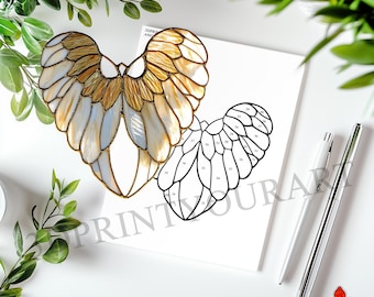 Digital Download Stained Glass Angel Wings Pattern | Festive Suncatcher Design | Hobby License Download