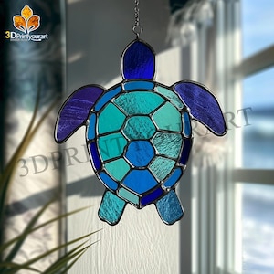 Digital Download Stained Glass Sea Turtle Pattern | Festive Suncatcher Design | Hobby License Download