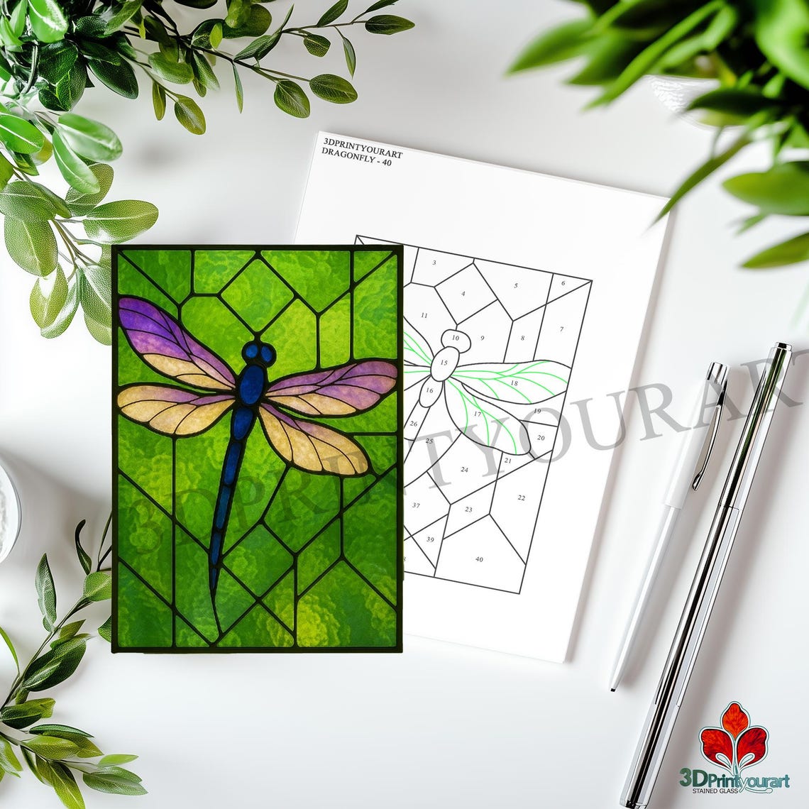 Digital Download Stained Glass Dragonfly Pattern | Festive Suncatcher ...