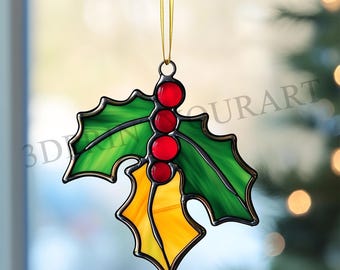 Stained Glass Holly Leaf Digital Pattern | Festive Suncatcher Design | Hobby License Download