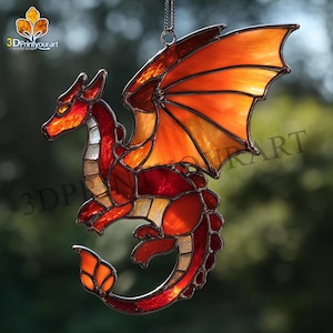 Digital Download Stained Glass Dragon Pattern | Festive Suncatcher Design | Hobby License Download