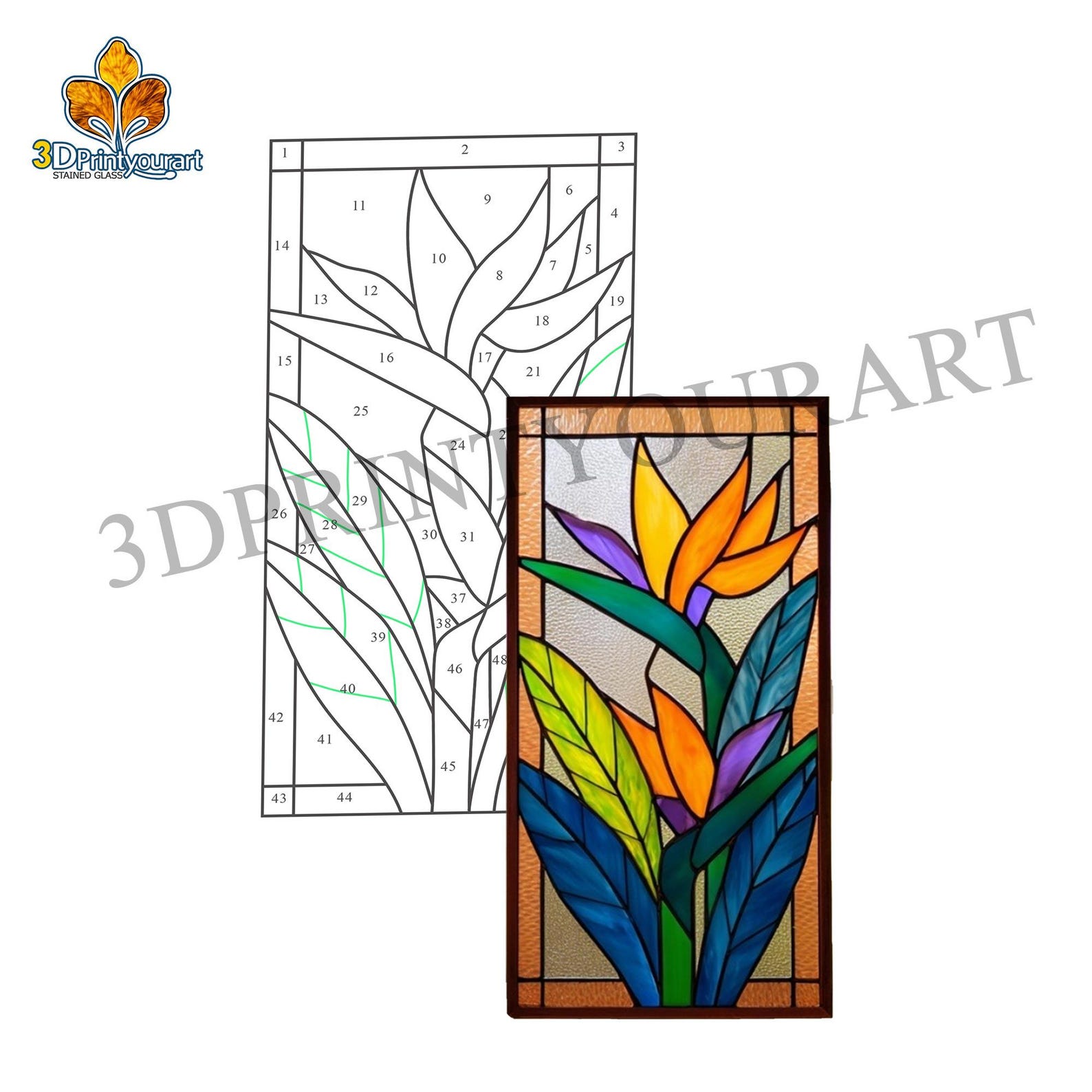 Digital Download Stained Glass Bird of Paradise Flower Pattern ...